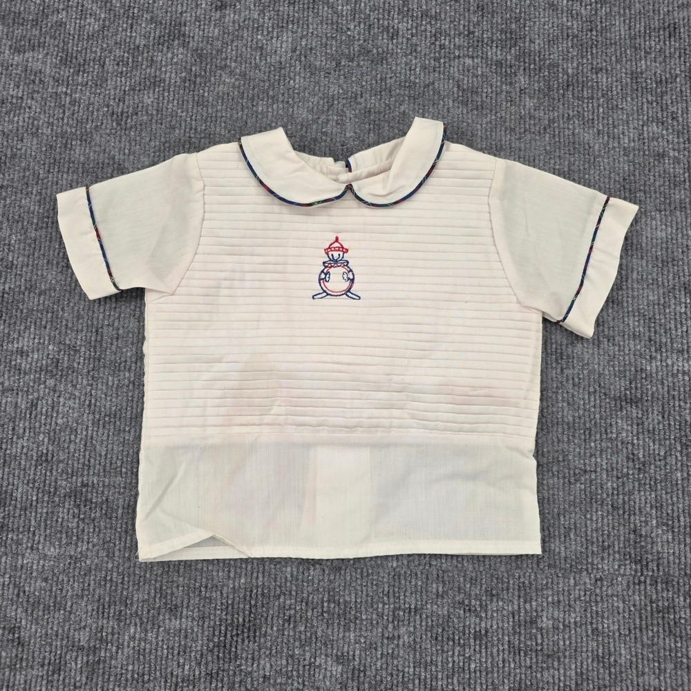 Vintage Peaches n Cream White Pintuck Clown Embroidered Top Size 24M USA Made